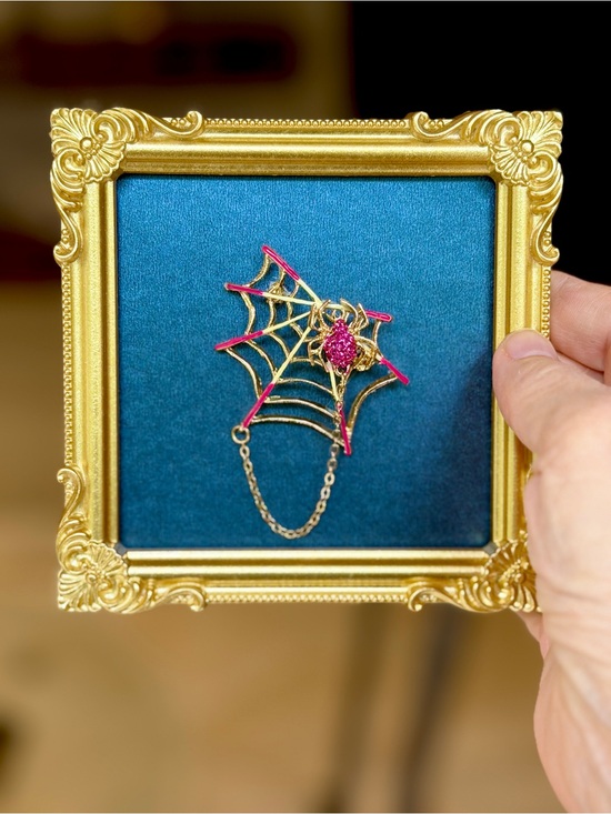 Hand Crafted Other - Pink Crystal Spider Web Framed Halloween Shelf Art Gothic Decor